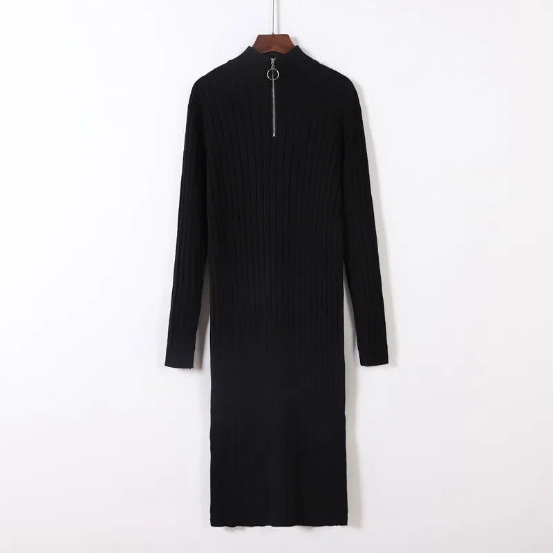 GIGOGOU женское платье-свитер с длинным рукавом, зимнее плотное платье-пуловер с воротником-стойкой, трикотажное платье на молнии, прямое платье Макси