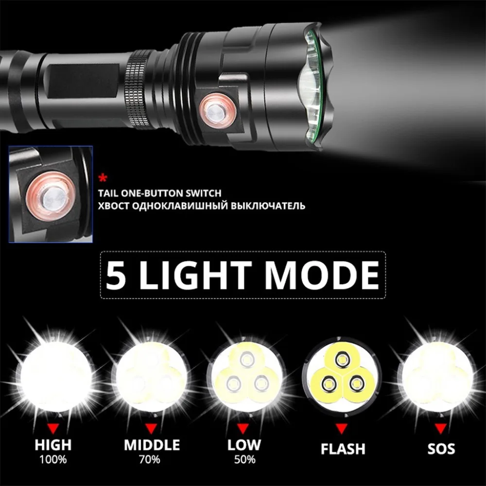 LED Torch Flashlight 3XHP90 Torch USB Rechargeable Waterproof Lamp Ultra Brigh Flashlight Torch 18650 Lanterna 40NOV29 (5)