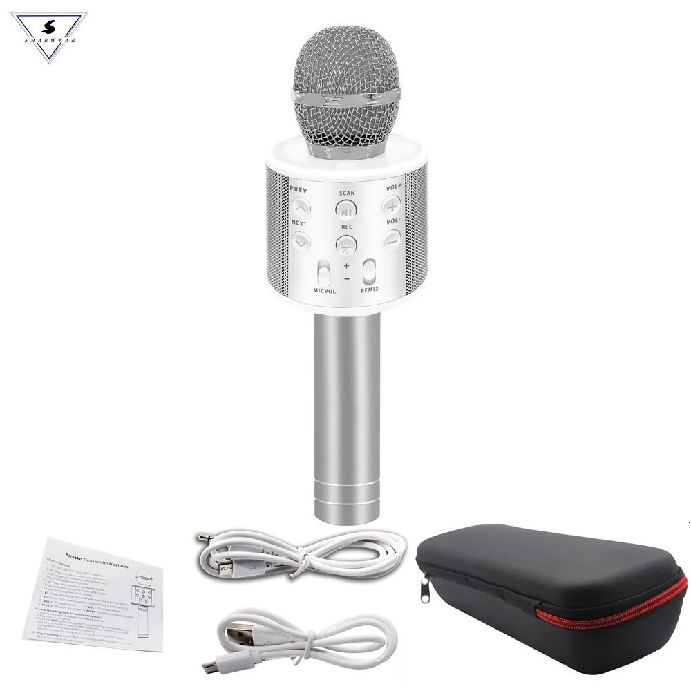 Silver WS858 Bluetooth беспроводной микрофон профессиональный ручной караоке динамик день рождения машина для IPhone Android PC телефоны - Цвет: Silver