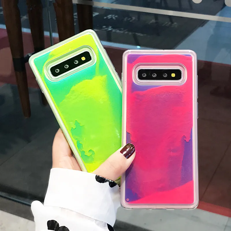 Светящийся неоновый песочный однотонный чехол для Samsung S10 S9 S8 Plus Note 8 9 светящийся в
