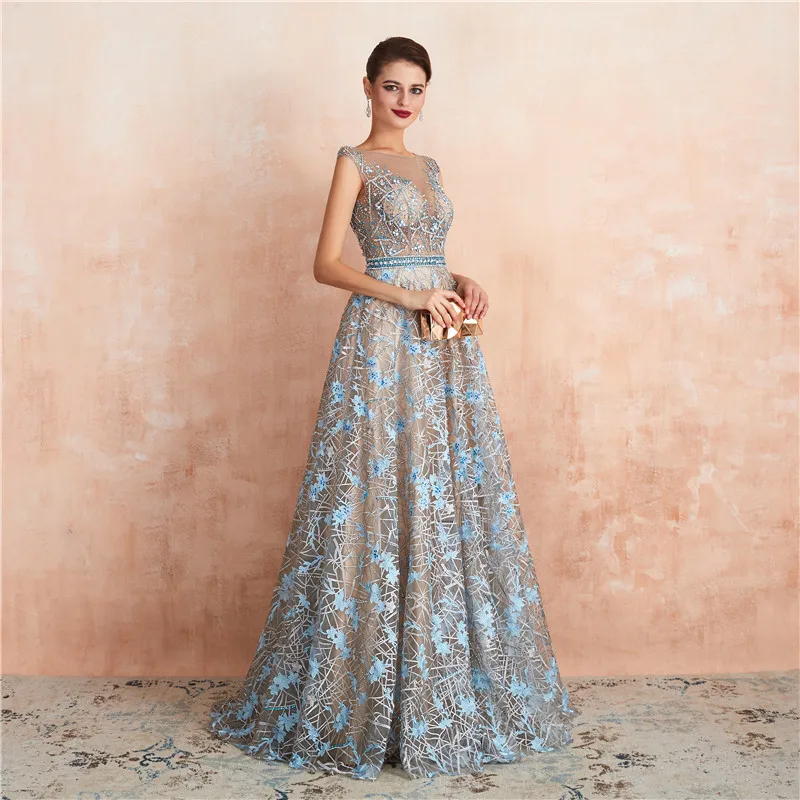 Роскошное вечернее платье в пол с принтом и синими узорами, Королевское Платье, вечерние платья - Цвет: Многоцветный