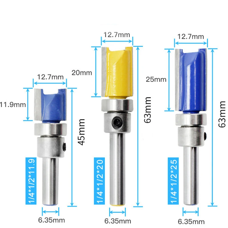 LAMEZIA 6.35mm Handle Profile Trimmer Woodworking Tool Router Bits For Wood Cutter Flat End Mills With Bearings