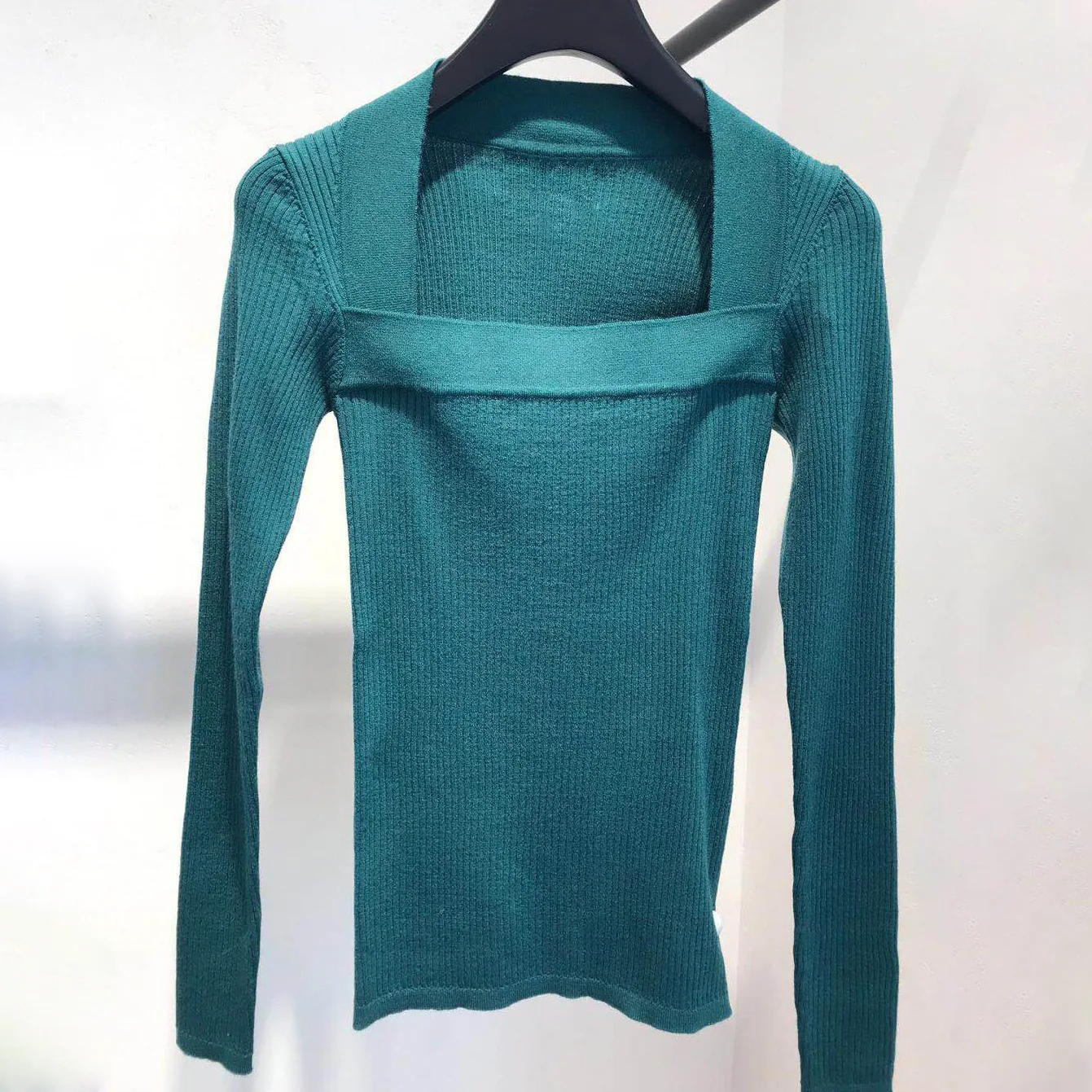 Women Sweater French Elegance Autumn Winter 2019 New Women's Sweater Square Neck Stretch Slim Long Sleeves  Women Sweaters