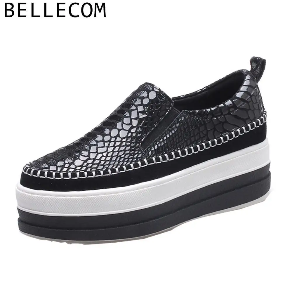

BELLECOM 2020 Woman Thick Bottom Muffin Genuine Leather Dawdler Single Shoe Leisure Time Joker One Pedal Student Women's Shoes