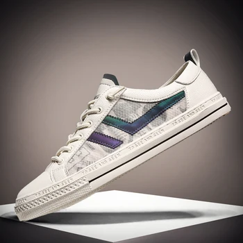 

New Fashion Men Leather Shoes White Beige Casual Shoes For Adult Comfortable Flats Shoes Men Top Quality Men Young Sneakers