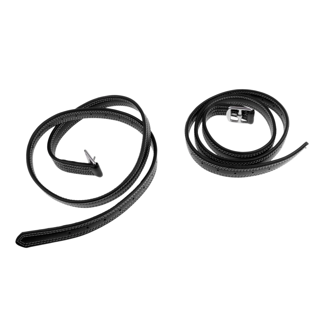 2pcs 130cm 26mm Equestrian Horse Riding Stirrups Belt Leathers with Stainless Steel Buckle Black/Red