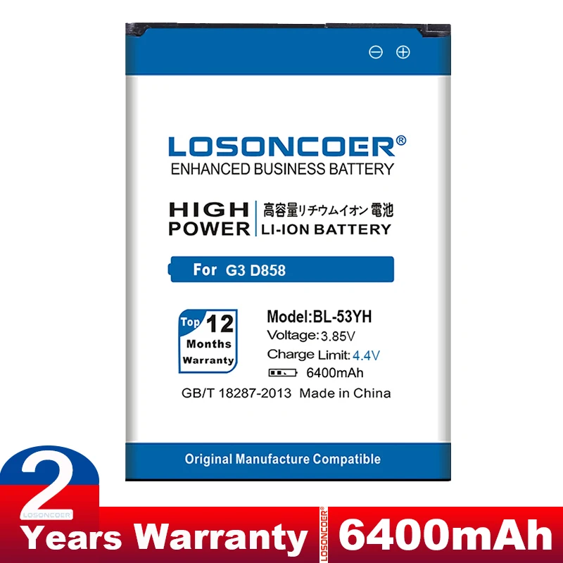 LOSONCOER 6400 мАч BL 53YH для LG G3 батарея D858 D855 D857 D859 D850 F400 F460 F470 D830 D851 VS985 F400K D852 LS990