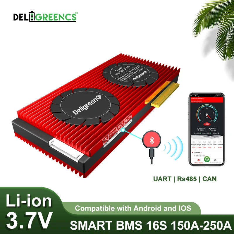 Smart BMS 16S 48V 150A 200A 250A 3 2 V lifepo4 Bluetooth 485 CAN box NTC UART кабель для хранения питания EV |