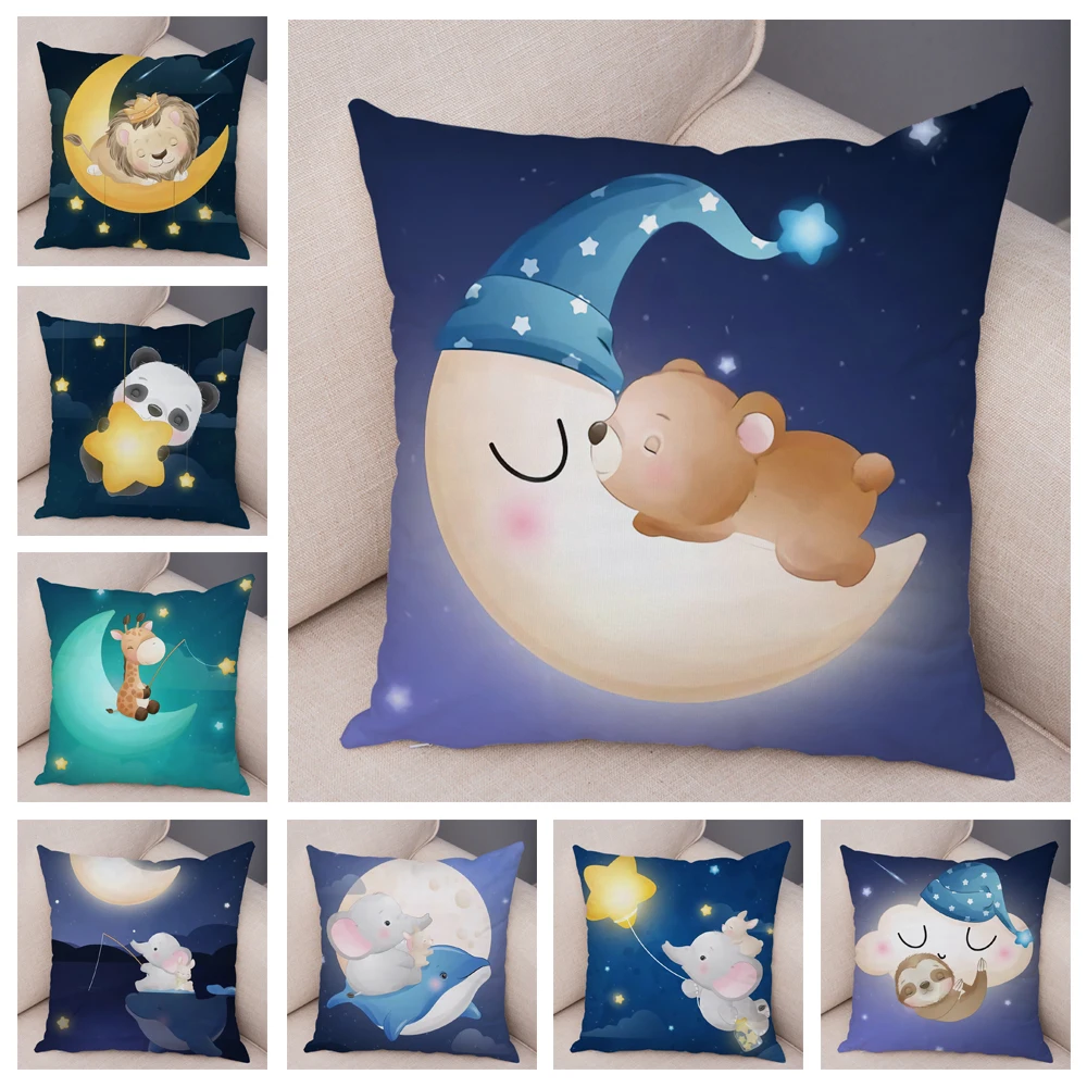 Dreams Cushion Cover Decor Cute Cartoon Animal Moon panda Lion Pillow Case Soft Plush Pillowcase for Children Room Sofa Home | Дом и сад