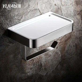 

Bathroom Hardware Paper Mobile Phone Holder stainless steel Antique Roll Holder with Shelf Toilet Paper rack Wall Mount