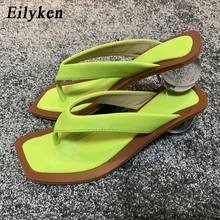 Eilyken Slippers Clear Perspex Crystal Transparent Round Low Heel Peep toe Women Slides Fashion Design Flip Flops Slippers