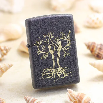 

Genuine Zippo oil lighter copper windproof Black frosted Tree of life cigarette Kerosene lighters With anti-counterfeiting code