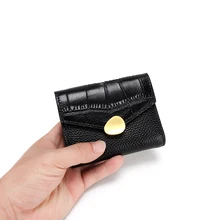 

Women's Leather Short Wallet 2021 New Cowhide Three Folding Wallet Multiple Card Slots Korean Style Soft Leather Wallet