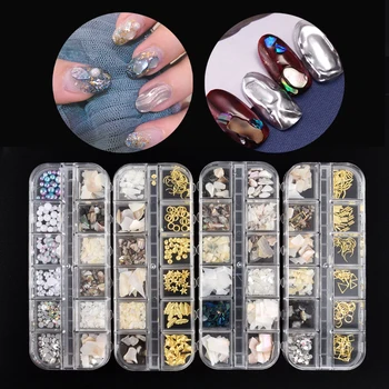 

12 Grid Mixed Color Nail Stone Glitter Nail Art Marble Flake Sequin Shell Irregular Crushed 3D Manicure For Nails Art Decoration