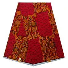 Excellent African Fabric Real Dutch Wax High Quality Ankara Printing Wax Red Cotton Fabric Sewing Material For Dress 6 Yards
