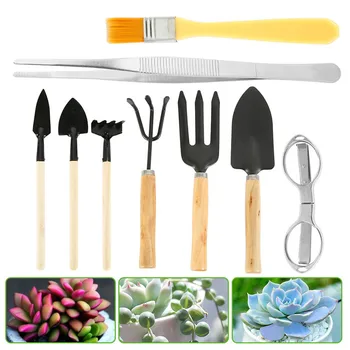 

9pcs Mini Gardening Hand Tools Wood Handle Potted Plants Tweezer Shovel Rake Spade Kit for Flowers Potted Plant Garden