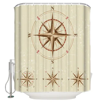 

Retro Compass Round Shower Curtain Washable Home Bath Decor Curtains With 12 Hooks Fabric Shower Curtain