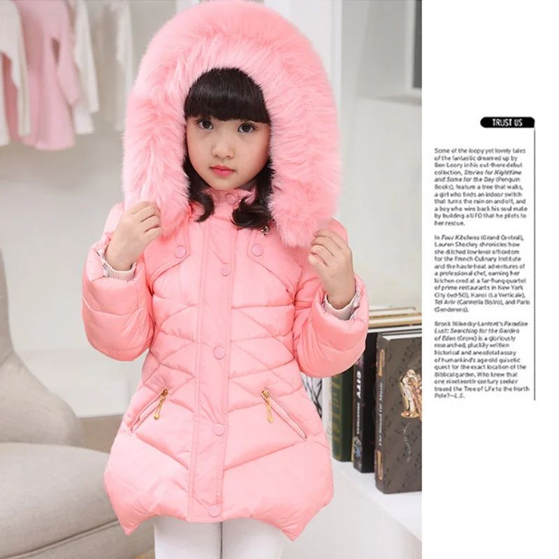 Child Kids Girls Winter Warm Jackets Snowsuit Hooded Windbreaker Outwear with Soft Fur Hoodies for 3-12 Years