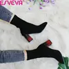 ESVEVA 2022 puntiagudo dedo Sexy zapatos de tacón alto Mujer Otoño Invierno moda tobillo botas elástico rebaño Slip en zapatos de mujer tamaño 34-43 ► Foto 1/6