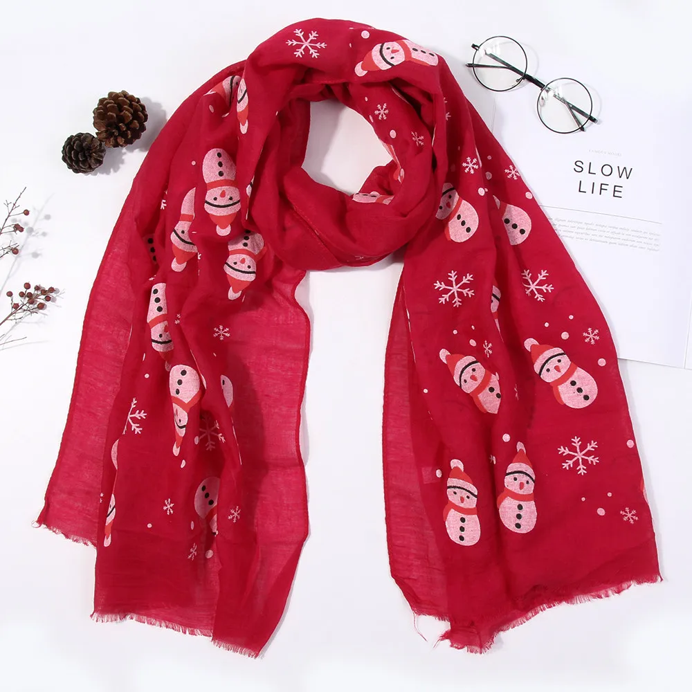 Осень Зима женский Рождественский праздничный зимний теплый зимний шарф со снеговиком Длинный мягкий шарф для женщин# O24
