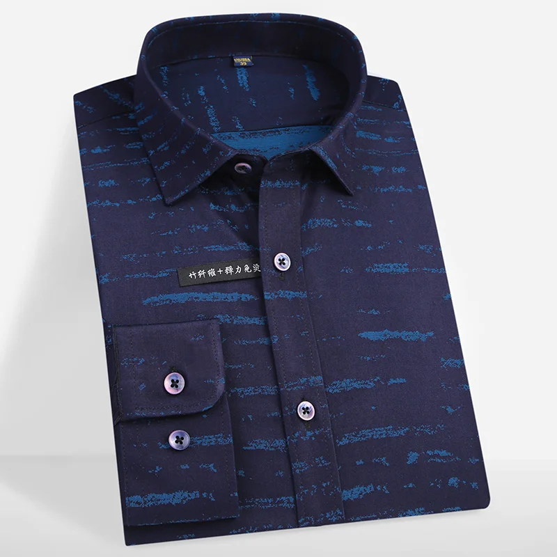 Men Shirt New Casual Shirt Bamboo Fiber High Quality Unique Design Print Men Long Sleeve Social Non-Iron Comfortable Shirts - Цвет: PJZL87