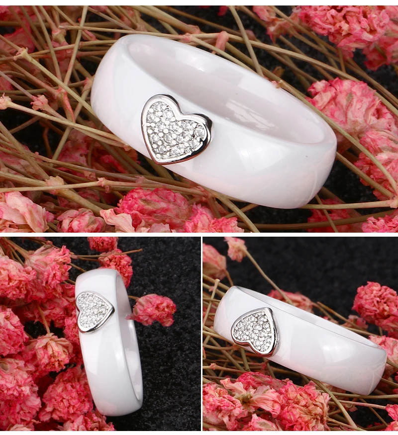 Rhinestone Heart Women Rigns Stud Earrings Sets for Women Healthy Material Ceramic Jewelry Sets Black White Color Wedding Sets