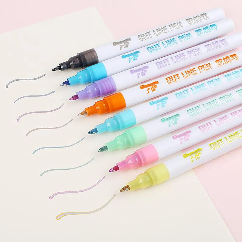 

2019 High quality paint Glitter Color Fluorescent Marker Metal Color Pen Double Line Contour Pen acrylic paint dropshipping