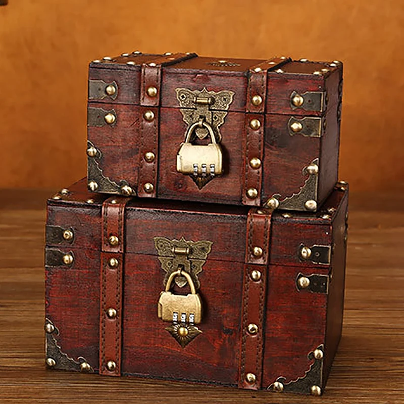 

Jewelry Storage Box Vintage Wooden Lock Chest Decorative Box Necklace Treasure Storage Organizer Holder Ornaments Display Case