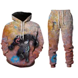Ensemble 2 pièces pull à capuche et pantalon de sport pour homme, tenue de rue, impression 3D, Venom Harajuku 
