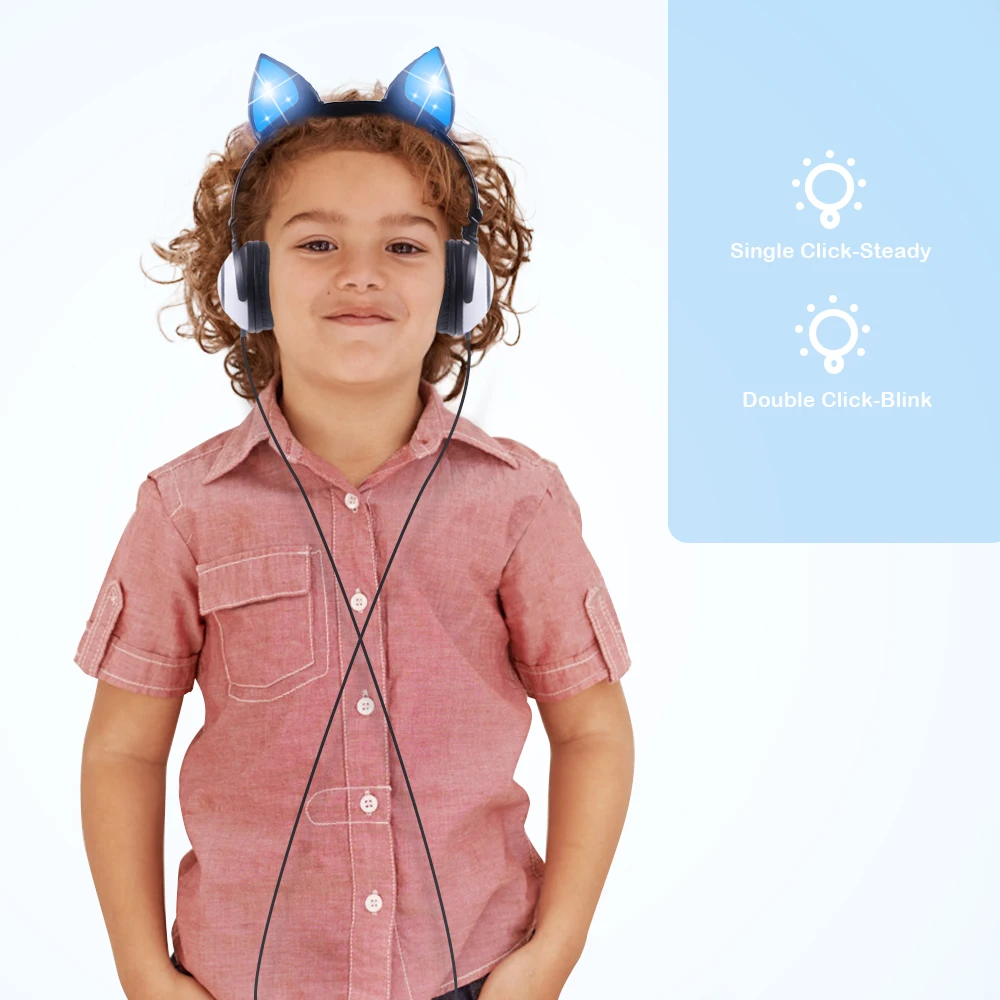 Birthday Gift Wired Kid Headphones Foldable Flashing Cat Ear Children Headphones Gaming Headset With LED Light For PC
