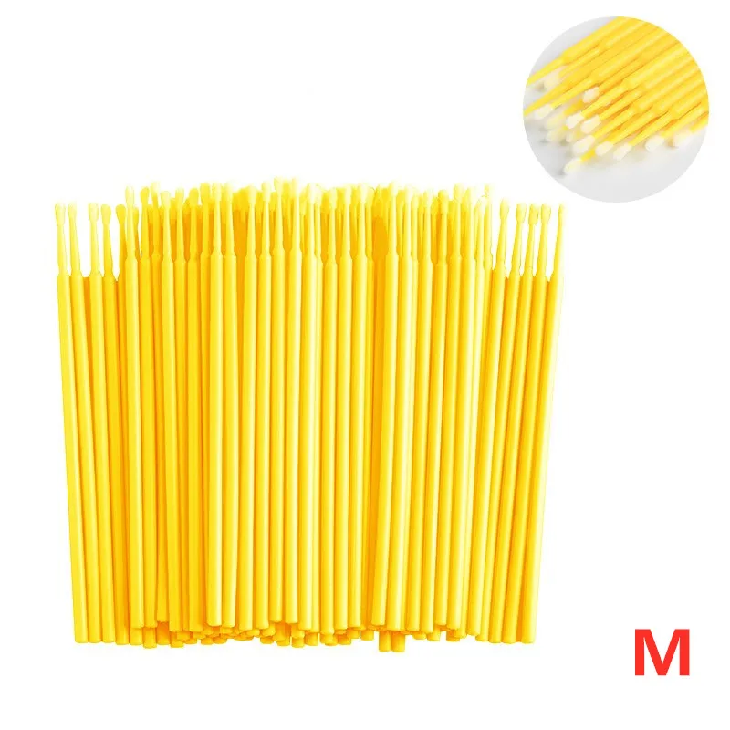 Yellow M 100 шт./пакет одноразовая микрощетка ресницы человека Расширение Удаление ресниц тампон микро щетка для наращивания ресниц Инструменты - Цвет: Yellow M