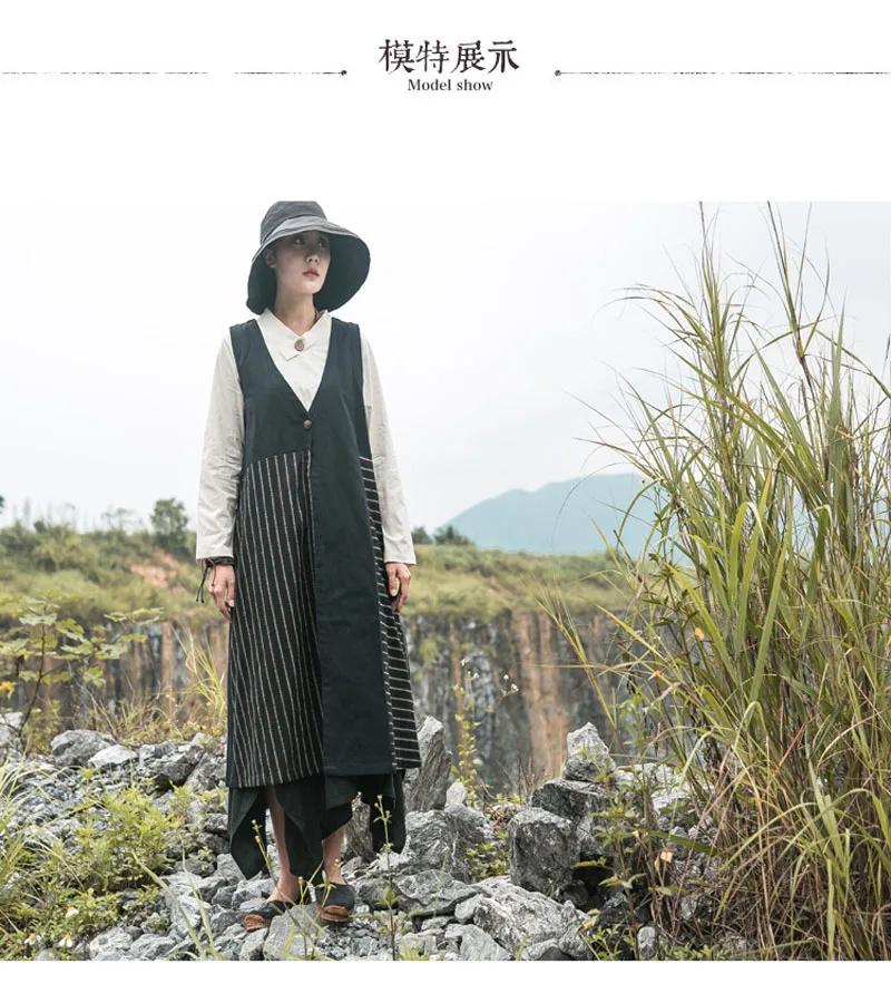 JINGRUI Autumn New Literary Women's Long Cotton and Linen Loose Cardigan Vest Coast