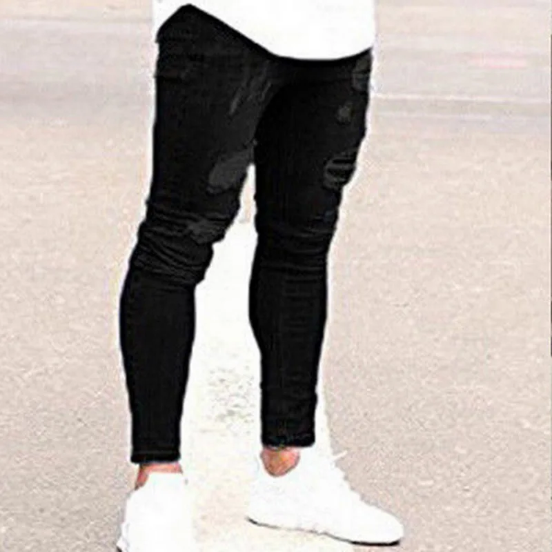Модные мужские джинсовые брюки-карандаш винтажные рваные длинные джинсовые брюки VogueRipped джинсы хип поп уличная мужская одежда хорошая