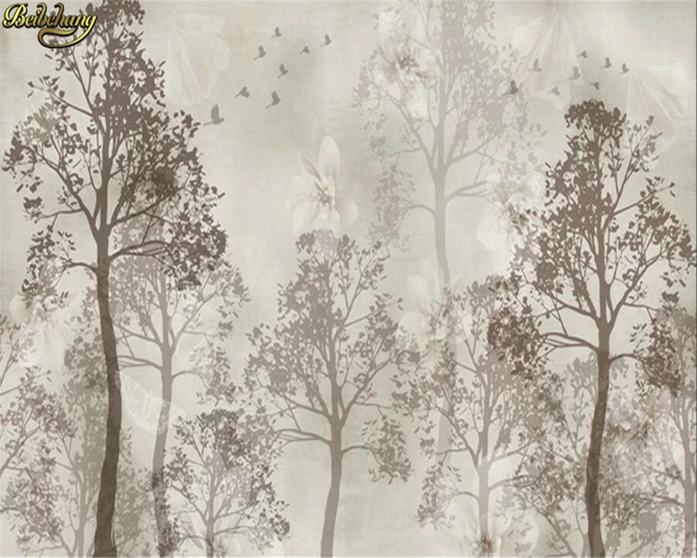 Custom 3d wallpaper mural nostalgic abstract woods white flowers butterfly  tv background wall paper papel de parede - AliExpress, image size:1000x800