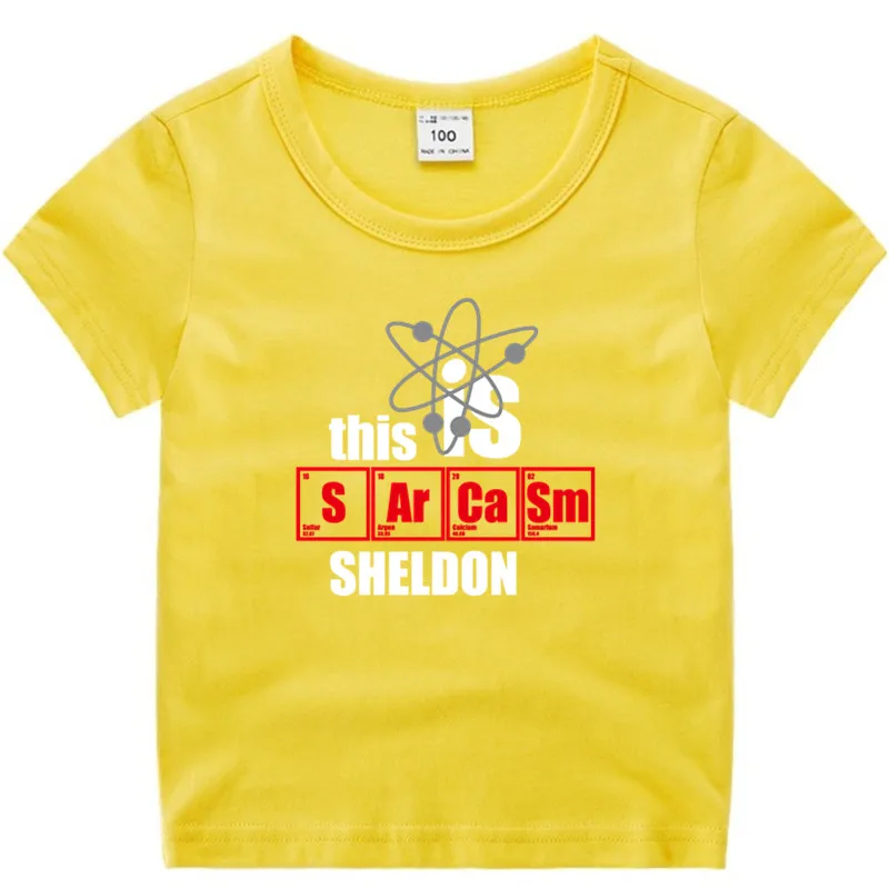 T3A-yellow Хлопковая футболка для маленьких мальчиков и девочек с изображением аниме «Big Bang Theory» летняя детская Рождественская рубашка детская футболка для малышей с героями мультфильмов Роскошный топ - Цвет: T3A-yellow