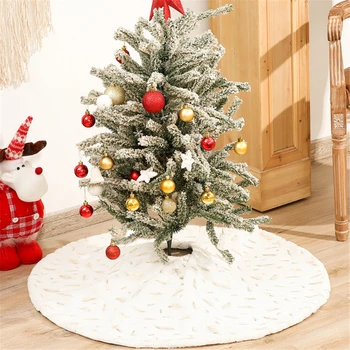 

90/122CM White Plush Golden Feather Embroidery Christmas Tree Skirt Christmas-Tree Decorations Home Decor