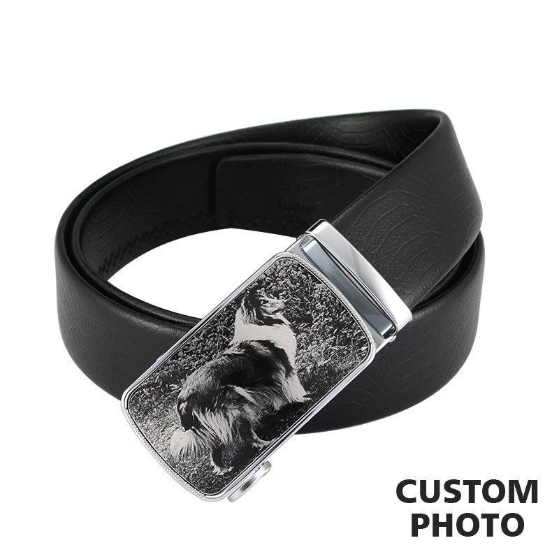

Customized Dog Photo Belts Fashion Photo Men Belts Automatic Buckle Belt Luxury Cowskin Leather Man 110CM Male Metal Best Gifts