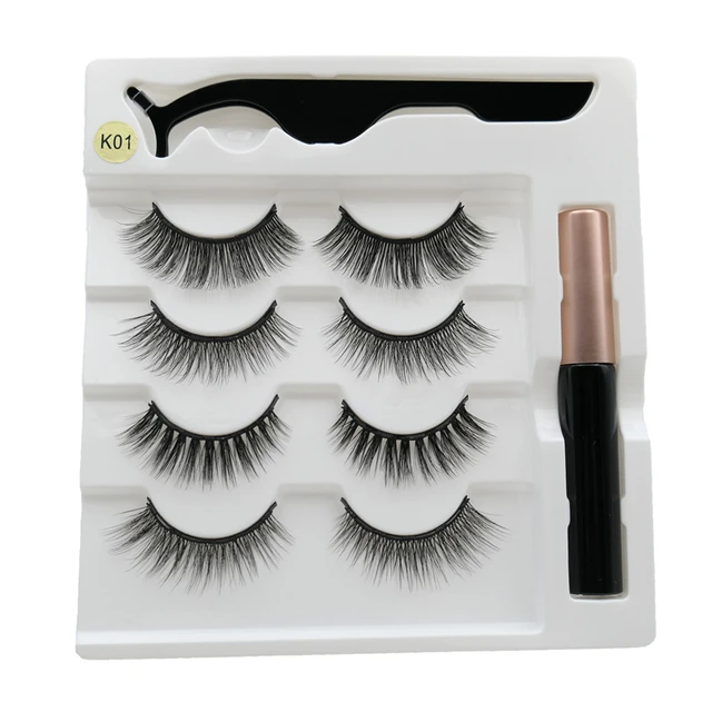 4 pairs of magnetic eyelashes natural soft magnet eyelashes natural magnetic eyeliner makeup mink eyelashes set tool K01