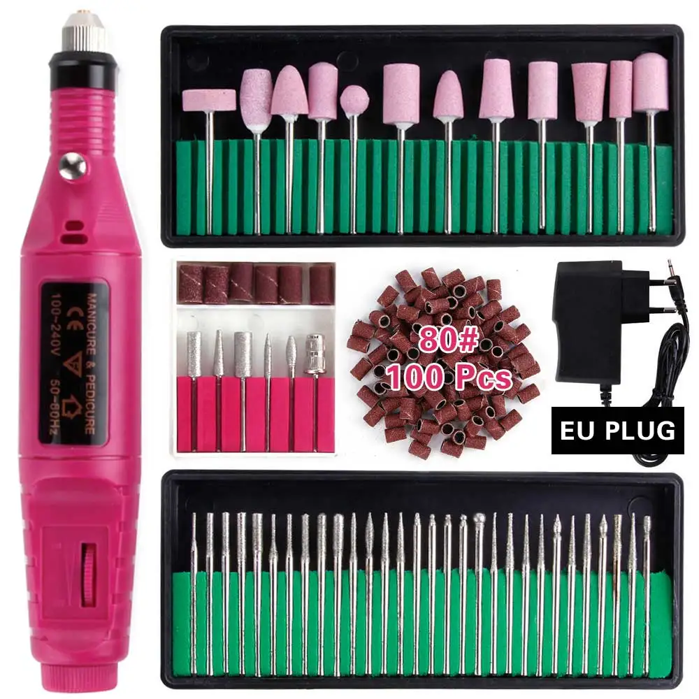 Профессиональная машинка для маникюра, электрическая дрель для ногтей, набор, керамическая фреза, набор для удаления геля и лака, набор для сильной полировки ногтей - Цвет: Set F EU Plug