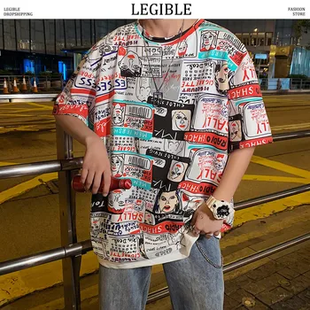 

LEGIBLE 2020 O Neck Loose Tshirt Men Summer Casual Fashion Japanese Tshirt Men Korean Printing Short Sleeves T Shirt