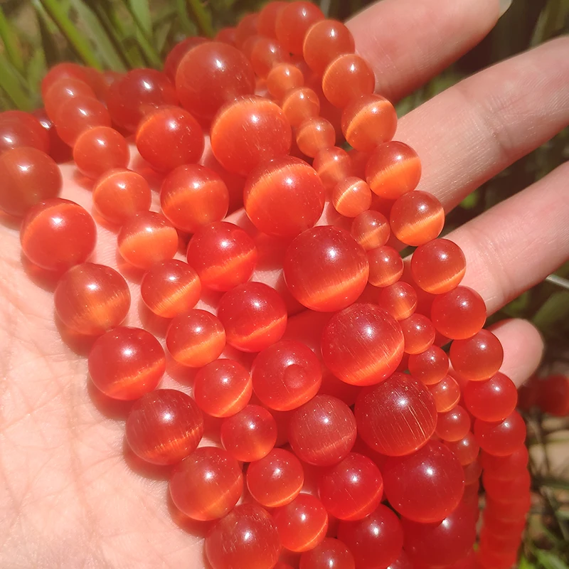 

Natural Smooth Red Cat Eye Opal Stone Round Loose Spacer Beads for Jewelry Making DIY Necklace Bracelet 4/6/8/10/12mm
