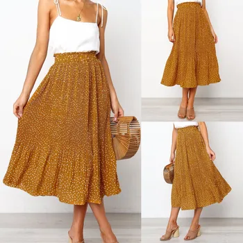 

Skirts Womens Fashion Party Cocktail Summer Women Calf Dot Printed Skirt High Waist Long Skirt Faldas Mujer Moda 2020 Summer