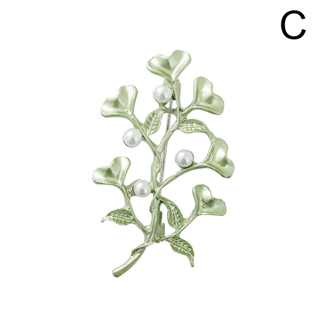 Vintage Enamel Green Color Plant Pearls Pin Tree Lotus Leaf Blueberry Cherry Flower Brooch for Women Accessories Jewelry