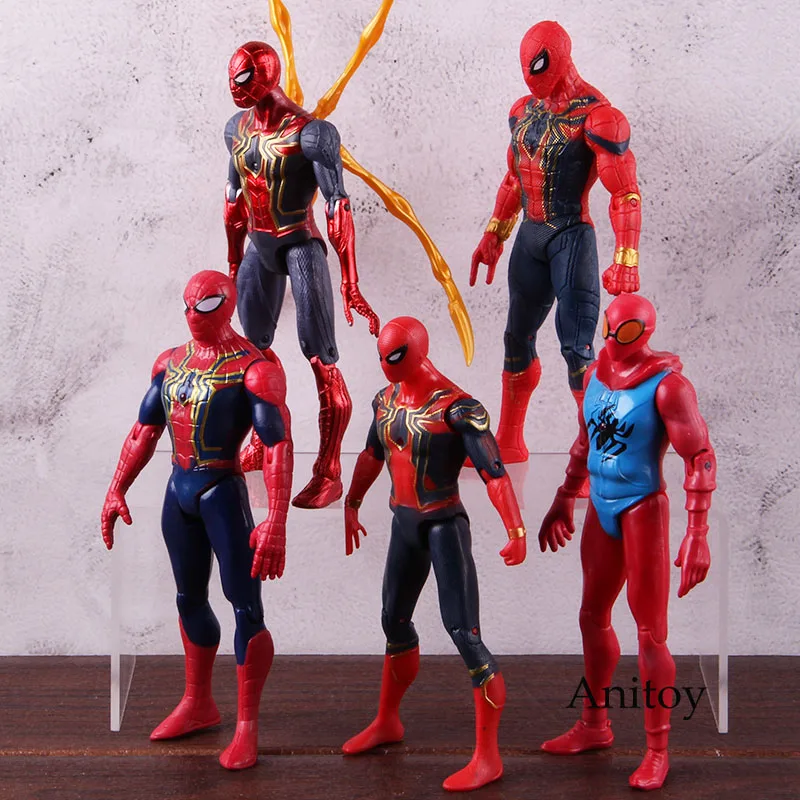 Марвел, Мстители, паук, человек вдали от дома Фигурка Железный Человек-паук ПВХ Коллекционная модель игрушки со светом 5 шт./компл