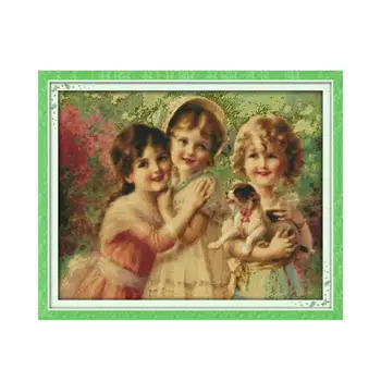 

Joy Sunday Cross Stitch Kit Three Little Angels 14CT 11CT Printed Cross Stitch Kits Fabric Handmade Embroidery Thread Needlework