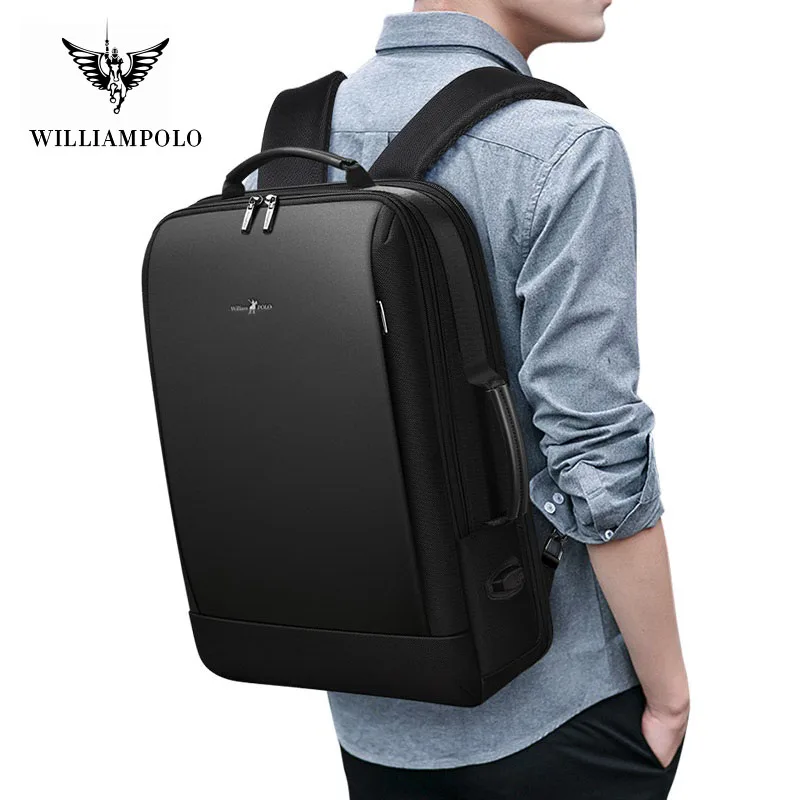 Мужской деловой рюкзак WILLIAMPOLO тонкий для ноутбука с защитой от кражи