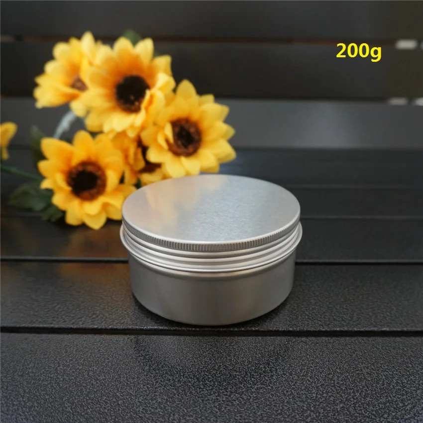 

200g 82*43mm Portable Silver Empty Aluminum Box Metal Tin Cans 200ml Cosmetic Cream DIY Round Refillable Jar Tea Aluminum Pot