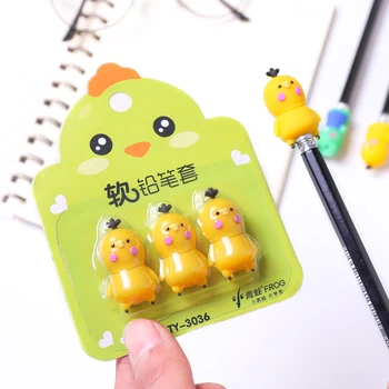 

3Pcs Kawaii Cartoon Animal Frog Chick Pencil Cap Pen Refill Protection Soft Pencil Extender Topper Stationery Student Supplies