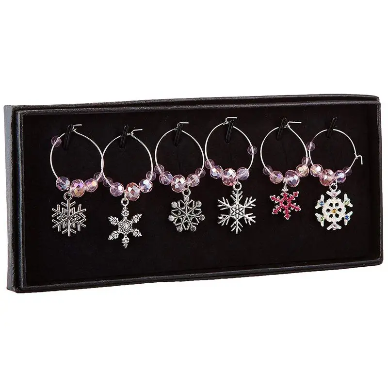 

Mixed 6pcs Christmas Pendants Wine Glass Charms Marker Tag Set with Gift Box,snowflake