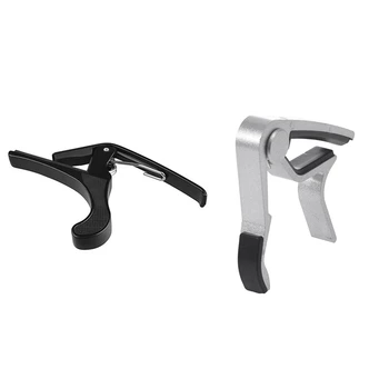 

Hot 2 Pcs Premium Guitar Capo Clamp Quick Change Folk Acoustic Classic Electric Guitar Banjo Trigger Capo Key Clamp, Black & Sil